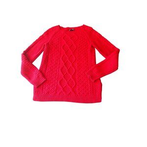 Lands End Red Cable Knit Sweater S/T 6-8 Cotton/Nylon/Acrylic/Wool Womens Appare